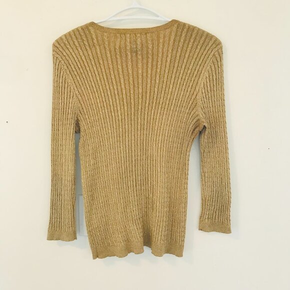 Lauren Ralph Lauren sweater women's S Petite gold/metallic silk holiday event - Picture 2 of 6